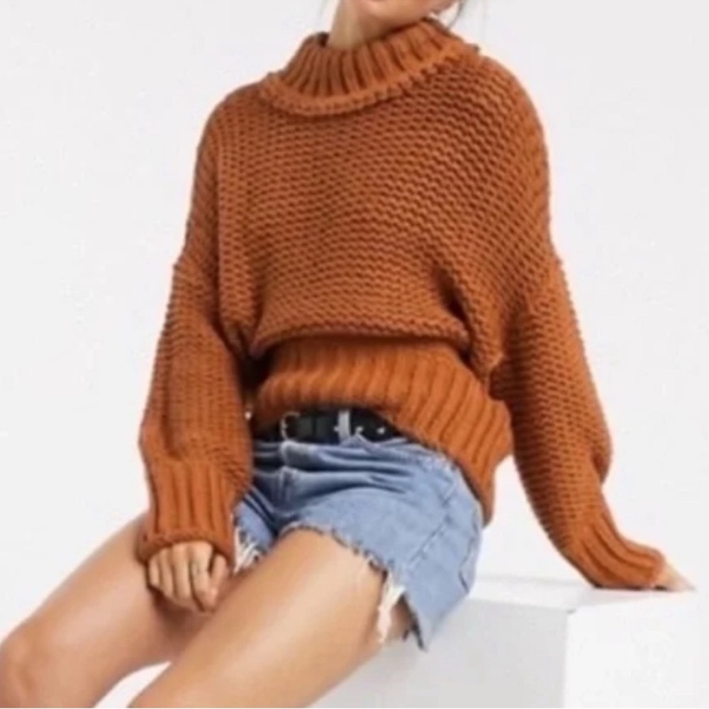 Free People Chunky Knit Sweater You Are My Sunshine Burnt Orange Cabincore Small